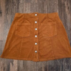 Forever 21 Faux Suede Button Front Mini Skirt XS – Camel A‑Line 70s Style